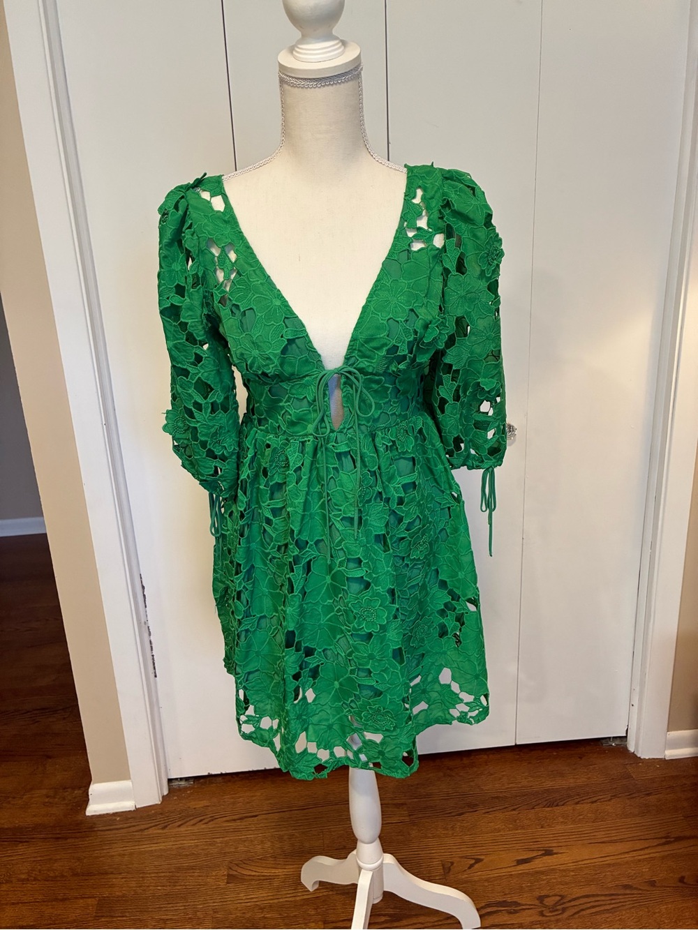 Vici Kelly Green Floral Cutout Lace Mini Dress
